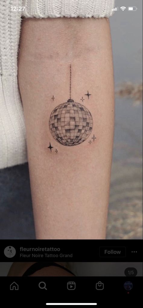 Disco Globe Tattoo, Glitterball Tattoo, Mirrorball Archer Tattoo, Tiny Disco Ball Tattoo, Mirror Ball Tattoo, Mirrorball Tattoo, Penny Tattoo, Disco Ball Tattoo, Archer Tattoo