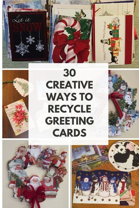 Find new and exciting ways to repurpose, recycle, reuse, and upcycle old paper greeting cards. Recycle Greeting Cards, Recycle Christmas Cards, Recycled Paper Crafts, Recycled Cards, Old Greeting Cards, Christmas Card Ornaments, Greeting Card Art, Paper Greeting, Homemade Greeting Cards