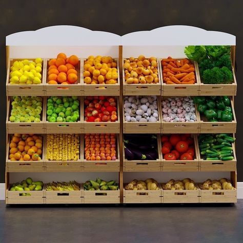 Fruit Shop Design, Fruit Shelf, Supermarket Design Interior, Juice Bar Design, Fruit And Veg Shop, Food Shelf, Store Shelves Design, Produce Displays, Vegetable Shop