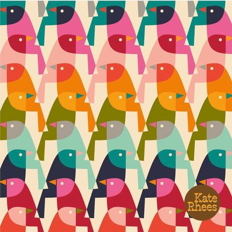 Kate Rhees, Rainbow Birds, Repeating Pattern Design, Painted Pots Diy, Bird Quilt, Scandinavian Folk Art, Design Textile, Digital Print Fabric, Wallpaper Decor