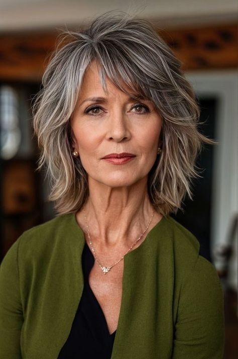 Medium Length Layered Hair Styles Over 50 Older Women, Fine Hairstyles With Bangs, Haircuts For Glasses Wearers, Medium Short Shaggy Haircuts, Hairstyles For 2024 Women, Bangs Over 50 Medium Hair, Hair For Over 50 Women, Hairstyles For Fine Hair Over 50, Messy Hairstyles For Medium Length Hair