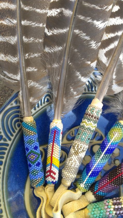 .So Beautiful. Smudging Feathers, Feather Fans, Beaded Feather, Native American Regalia, Native American Crafts, Native Beadwork, Beautiful Beadwork, Native American Beadwork, Nativity Crafts