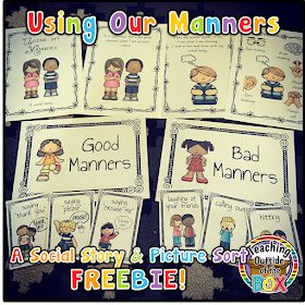 Teaching Outside of the Box...: Using Our Manners - a FREE Social Story and Sort Manners Theme Preschool Crafts, Manners Theme Preschool Activities, Social Stories For Preschoolers Free Printable, Manners Art Preschool, Manner Activities For Preschoolers, Manners Lesson Plans Preschool, Manners Crafts Preschool, Preschool Manners, Preschool Feelings