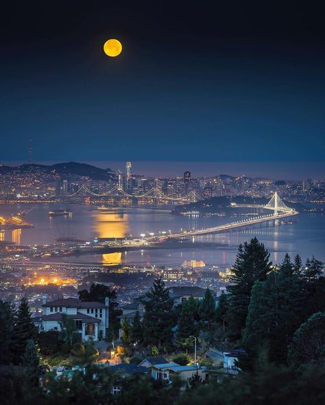 Bay moon reflection, the ultimate 5am surprise 😍 #SanFranciscoPhoto by @VincentJamesPhotographyExplore. Share. Inspir Moon Reflection, San Francisco At Night, San Francisco Photos, Bay Photo, San Francisco City, The Full Moon, Beautiful Moon, American Cities, Night City