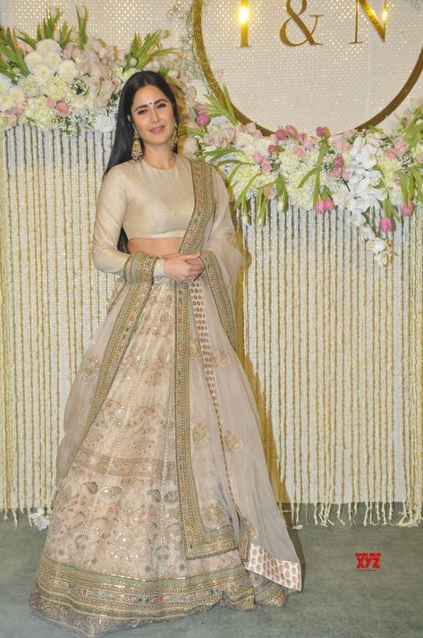 Lehenga Designs Bollywood Celebrity, Lehanga For Brother Wedding, Katrina Kaif Lehenga Look, Lehenga Draping Styles For Engagement, Off White And Golden Lehenga, Pastel Shades Lehenga, Lehenga Draping, Sabyasachi Outfits, Dupatta Draping