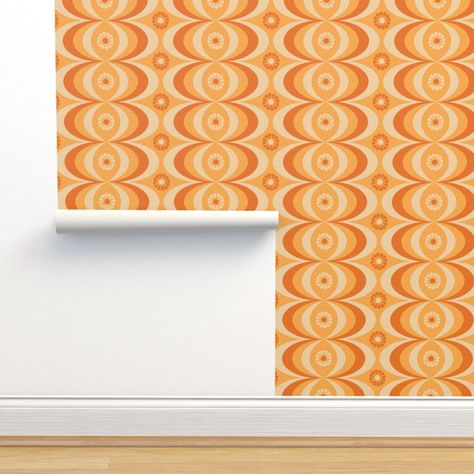 Retro Wallpaper Orange Ogee by Lr-studio Geometric Ogee - Etsy Ireland Mcm Wallpaper, Salon Wallpaper, 70s Wallpaper, Etsy Fabric, Orange Wallpaper, Grasscloth Wallpaper, Retro Wallpaper, Geometric Wallpaper, Wallpapers Vintage