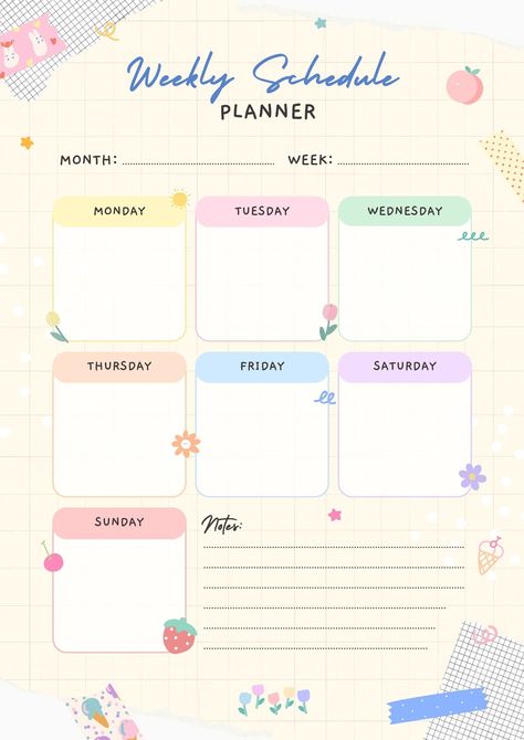 Cream Pastel Minimal Cute Weekly Schedule Planner A4 💛 cute, planner, weekly, daily, schedule, personal, bullet journal, journal, notes, pastel 💛 #canva #canvatemplate #canvacreatorthailand #freetemplate Cute Schedule Ideas, Week Planner Ideas, Cute Schedule Templates, Weekly Schedule Ideas, Cute School Planner, Cute Weekly Schedule, Cute Weekly Planner Template, Aesthetic Weekly Planner Template, Cute Planner Template