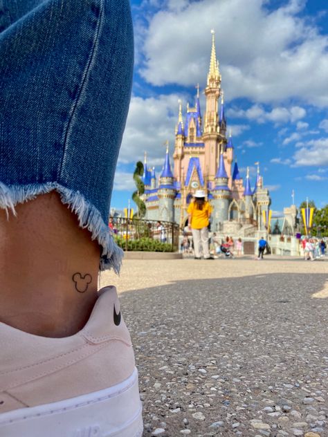 Disney Tattoos Mickey, Tiny Disney Tattoo, Matching Disney Tattoos, Disney Castle Tattoo, Minnie Tattoo, Disney Inspired Tattoos, Mickey Tattoo, Miki Mouse, Mickey Mouse Tattoo