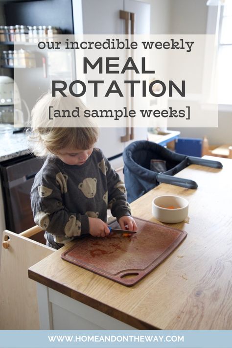 Our Meal Rotation: Easy Meal Planning [& Sample Weeks] — Home and on the Way Weekly Meal Rotation, Weekly Dinner Rotation, Meal Rotation Ideas, Meal Rotation Menu Planning, Rotating Meal Plan, Seasonal Meal Planning, Easy Weekly Meals, Easy Meal Planning, Vodka Sauce Pasta