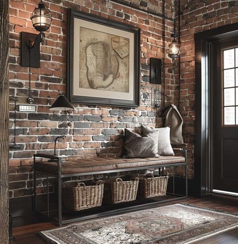 Entrance Furniture Ideas, Industrial Salon Decor, Industrial House Decor, Industrial Style House, Sleek Console, Steampunk Interior, Steel Console Table, Apartment Entryway, Entrance Furniture