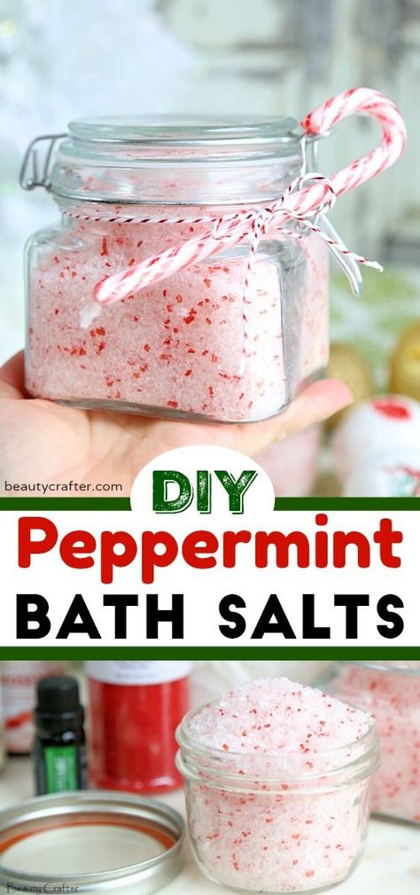 Peppermint Bath Salts, Bath Salt Jars, Bath Salts Recipe, Bath Salts Diy, Sugar Scrub Diy, No Salt Recipes, Diy Scrub, Homemade Bath Products, Homemade Christmas Gifts