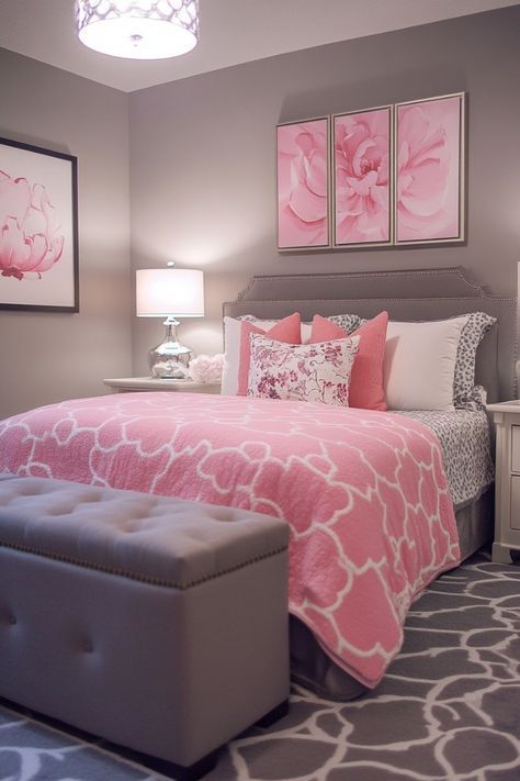 Grey Girls Bedroom Ideas, Girly Pink Bedroom, Grey Bedroom Decor, Girly Apartment Decor, Luxury Room Bedroom, Pink Bedroom Decor, Classy Bedroom, Pink Room Decor, Dream Apartment Decor