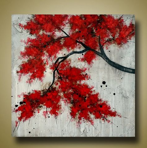 Tree Branch Painting, Branch Painting, Branch Art, Christmas Paintings On Canvas, Red Painting, Square Painting, Painting Canvases, Easy Canvas Painting, Acrylic Painting For Beginners