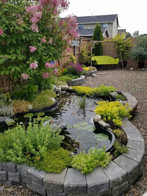 Artificial Pond Ideas, Small Fish Pond Garden, Pond Sitting Area, Turtle Ponds Backyard Diy, Raised Pond Ideas, Small Pond Ideas, Coy Pond, Pond Diy, Above Ground Pond