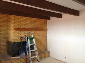 Dark Wood Ceiling Beams, Dark Brown Ceiling Beams, Painting Beams White, Painted White Beams Ceiling, Paint Wood Beams On Ceiling, Dark Beams White Ceiling, Dark Brown Beams In Living Room, Painted Beams Living Room, Painted Beams Ceiling Living Room