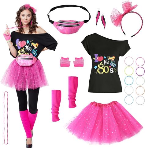 Amazon.com: 80s Outfits Costume Accessories for Women- 80s T-shirt, 80s Fanny Pack, Tutu Skirt for Halloween Cosplay Retro Theme Party : Clothing, Shoes & Jewelry 80s Bowling Outfit, Halloween List, Retro Theme Party, 80s Costumes, Bowling Night, 1980s Outfits, 80s Outfits, Look 80s, Fishnet Gloves