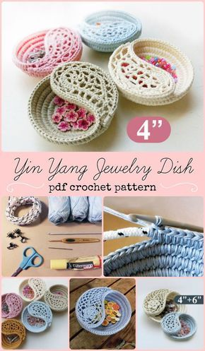 Yin Yang Jewelry, Jewelry Dishes, Crochet Bowl, Crochet Basket Pattern, Pola Sulam, Crochet World, Quick Crochet, Ying Yang, Crochet Basket