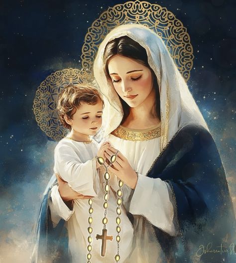 Our Lady Of The Rosary, Lady Of The Rosary, Our Lady Of Mount Carmel, Pray The Rosary, Mount Carmel, Praying The Rosary, Please Pray, Jesus Painting, The Rosary