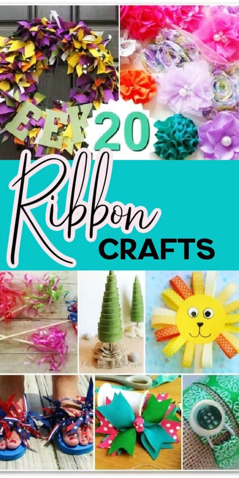 Twenty ribbon craft ideas for DIY decorations and fashion projects. Easy Ribbon Crafts, Pinata Diy, Ribbon Projects, Arts And Crafts For Teens, Ribbon Craft, Ribbon Crafts Diy, Art And Craft Materials, Craft Ideas For Kids, Easy Arts And Crafts