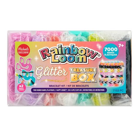 Buy the Rainbow Loom® Glitter Treasure Box™ Bracelet Kit at Michaels. Introducing the Glitter Treasure Box, a gem exclusively at Michaels! Dive into a world of shimmering splendor with 7, 000 glitter rubber bands, igniting your creativity with every hue of the rainbow. Introducing the Glitter Treasure Box, a gem exclusively at Michaels! Dive into a world of shimmering splendor with 7, 000 glitter rubber bands, igniting your creativity with every hue of the rainbow. Craft intricate designs effort Rainbow Loom Fall Bracelets, Aesthetic Rainbow Loom Bracelets, Rainbow Loom Bracelet Kit, Rainbow Loom Pride Bracelets, Multicolor Glitter Craft Supplies, Orange Craft, Rainbow Loom Bands, Rainbow Loom Bracelets, Summer Crafts For Kids