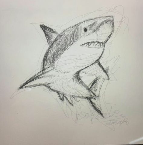 Easy Shark Drawing, Pen Doodles Easy, Shark Drawing, Note Pen, Drawing Hands, Animal Drawings Sketches, Shark Art, Drawing Faces, Easy Drawings Sketches