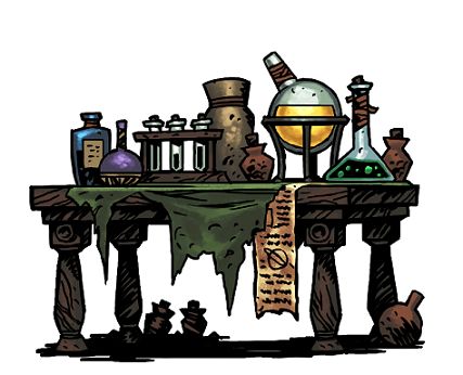 Alchemy Station, Alchemy Tools, Alchemy Workshop, Alchemy Set, Potion Table, Magic Bookshelf, Alchemy Table, Alchemy Equipment, Table Sketch