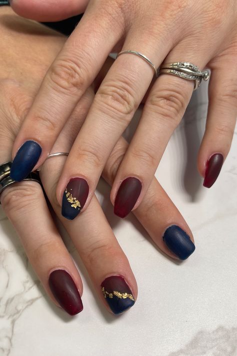 Fall Nails Navy Blue And Burgundy, Navy Blue And Maroon Nails, Navy Burgundy Nails, Red Blue And Gold Nails, Navy And Maroon Nails, Navy Blue And Burgundy Nails, Teal And Burgundy Nails, Red Blue Gold Nails, Blue And Maroon Nails