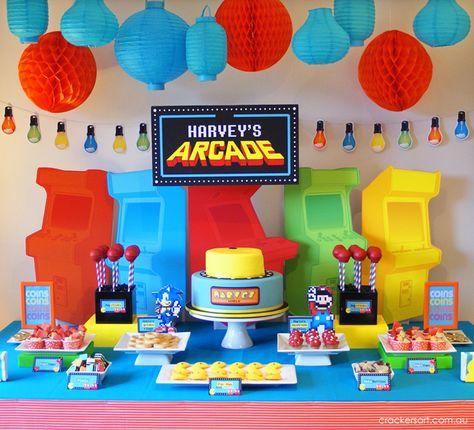 Photo 1 of 35: Arcade Games / Birthday "Arcade Themed 6th Birthday Party" Arcade Birthday Party, Pac Man Cake, Arcade Birthday Parties, Arcade Birthday, Pac Man Party, Arcade Party, Teenager Party, Game Wedding, Video Games Birthday Party