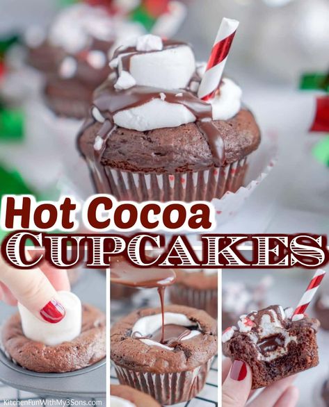 Hot Cocoa Cupcakes, Cocoa Cupcakes, Chocolate Whipped Cream Frosting, Winter Cupcakes, Hot Chocolate Cupcakes, Chocolate Cupcakes Filled, Cupcakes With Chocolate, Chocolate Whipped Cream, Homemade Frosting