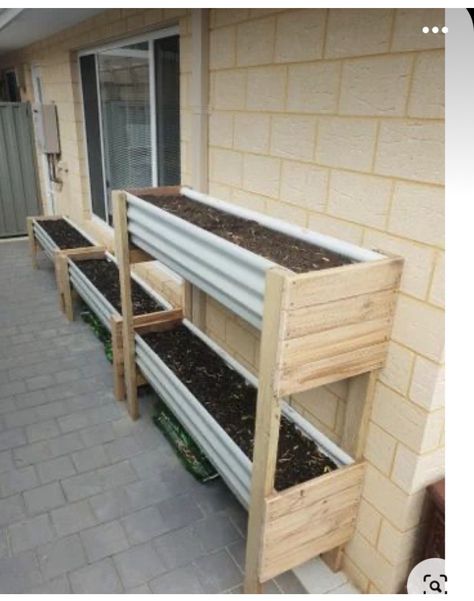 Pallet Planter Boxes, Diy Pallet Planter, Pallet Planter Box, Elevated Gardening, Garden Boxes Diy, Corrugated Iron, Raised Planter Boxes, Tiered Planter, Vegetable Planters