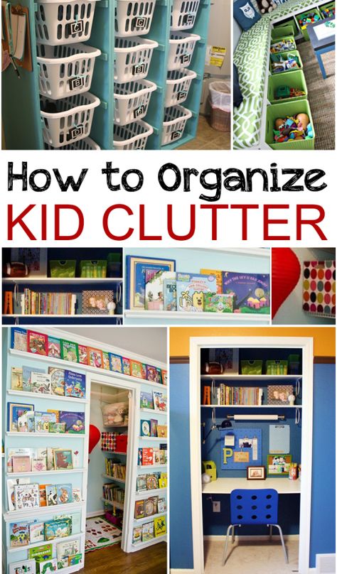 How to Organize Kids toys, books and other kiddie cluttter.  Great ideas and tips for keeping kids tidy and organized. Boys Bedroom Storage Ideas, Boys Bedroom Storage, Bedroom Storage Ideas, Kids Toy Organization, Book Library, Clutter Organization, Playroom Organization, Kids Room Organization, Tension Rod