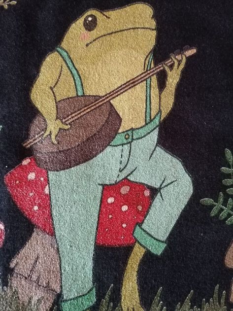 Cottagecore Aesthetic Shirt, Cute Frog Playing Banjo on Mushroom, Vintage Toad Tee, Goblincore Mushroom Lover, Tumblr Grunge Play Guitar Aesthetic Frog Drawing, Cute Aesthetic Frog, The Forest Aesthetic, Frog Sitting On Mushroom, Sitting On Mushroom, Frog Playing Banjo, Aesthetic Lovers, Mushroom Vintage, Aesthetic Frog