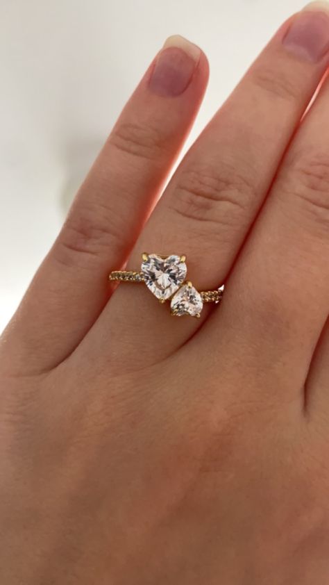 Pandora Double Heart Ring, Promise Ring Pandora, Pandora Rings Gold, Dainty Promise Rings, Pandora Heart Ring, Promise Ring Ideas, Promise Rings Pandora, Pandora Rings Heart, Double Heart Ring