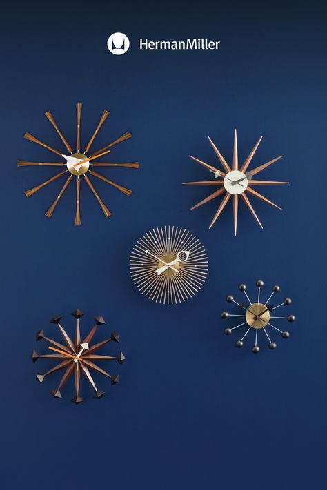 These Nelson Clocks will add decor inspiration to your work space and keep your dream home and home office organized. Sunflower Clock, Herman Miller Furniture, Modern Wall Clocks, Sunburst Clock, Vitra Design Museum, Decorative Wall Hooks, Howard Miller, Table Clocks, Wall Clock Design