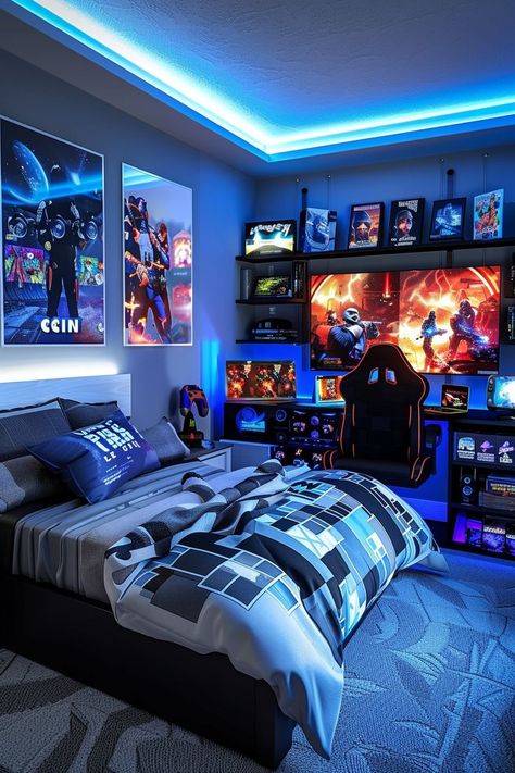 Optimize his room with these 20 dynamic boy’s bedroom ideas featuring flexible furniture. Perfect for adapting to various activities and growing needs. Visit our website to find furniture that changes as he does! Boys Room Gamer Bedroom Ideas, Game Bedroom Ideas Boys, Game Room Bedroom Ideas, Gamer Boy Room Ideas, Kids Gaming Bedroom, Gamer Boy Room, Gaming Bedroom Ideas Boys, Boys Gamer Bedroom, Gamer Bedroom Ideas