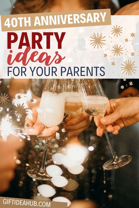 Celebrate your parents' 40th wedding anniversary with these unforgettable party ideas! From elegant Ruby-themed décor to personalized photo displays and heartfelt speeches, these celebration tips are perfect for honoring their love and commitment. Whether planning an intimate family gathering or a grand event, these ideas ensure a memorable milestone anniversary filled with joy, love, and cherished memories. 70 Anniversary Party Ideas, Ruby Decorations 40th Anniversary, Wedding Anniversary Games Ideas, 40 Th Wedding Anniversary Ideas, Small Anniversary Party Ideas, 40 Year Anniversary Party Ideas, Decor For Anniversary Party, 40 Wedding Anniversary Ideas, 65th Wedding Anniversary Ideas