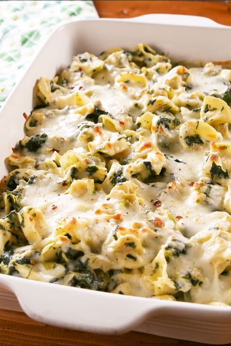 Spinach Artichoke Tortellini BakeDelish Spinach And Artichoke Tortellini, Spinach Tortellini Recipes, Tortellini Artichoke, Artichoke Tortellini, Chicken Tortellini Alfredo, Tortellini With Sausage, Baked Tortellini Recipes, Baked Tortellini, Tortellini Alfredo