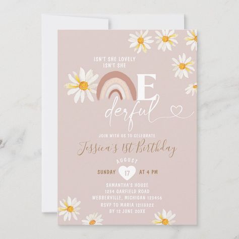 Boho Daisy Flowers Isn't She Onederful Birthday Invitation #Invitation #card #template #design #pinterestquotes #pinterestideas #pinterestmom #pinterestwedding #aesthetic #love #art #pinterestsuccess Boho Daisy First Birthday, Isn't She Onederful Birthday, Boho Rainbow First Birthday, Isn't She Onederful, Onederful Birthday Invitation, Daisy Invitations, Baby First Birthday Themes, Onederful Birthday, Rainbow Daisy