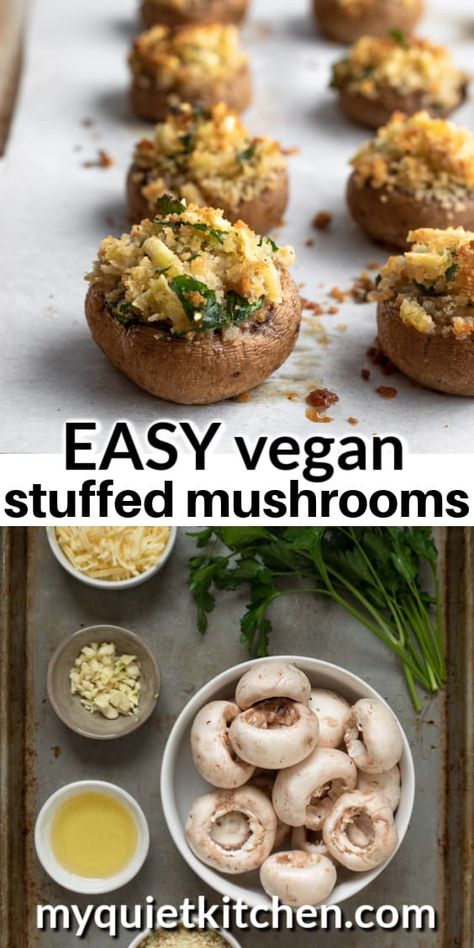 Vegan Cookout Recipes, Vegan Cookout, Vegan Stuffed Mushrooms, Resep Vegan, Christmas Vegan, Vegan Appetizers Recipes, Stuffed Portobello, Vegan Party Food, Vegan Thanksgiving Recipes