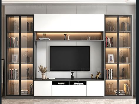 Living Room Furniture Tv Walls, Sofa Back Wall Design Living Rooms Luxury, Tv Wall Design Glass Cabinet, Tv Wall Showcase Design, Tv Unit Design With Showcase, Wall Display Cabinet Living Room, Showcase With Tv Unit, Tv Unit Showcase, Tv Unit With Display Cabinet