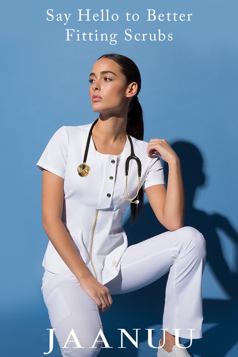 Feel confident in your professional look with Jaanuu, where high-tech fabrics meet high-fashion designs. Upgrade your scrubs today and get FREE shipping + returns. Save 20% on your first order with PIN20. Nurse Fashion Scrubs, Nurse Quote, Jaanuu Scrubs, Scrubs For Women, Beauty Uniforms, Black Straight Skirt, Scrubs Nursing Uniforms, Stylish Scrubs, Medical Scrubs Outfit