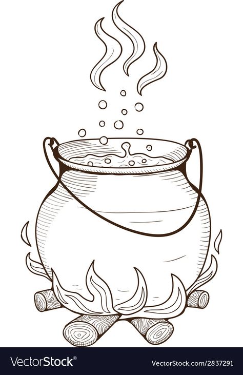 Witch Outline Drawing, Caldron Drawings, Halloween Things To Draw, Cauldron Tattoo, Halloween Line Art, Mushroom Drawing, Flash Tattoo Designs, Adornos Halloween, Cardboard Art