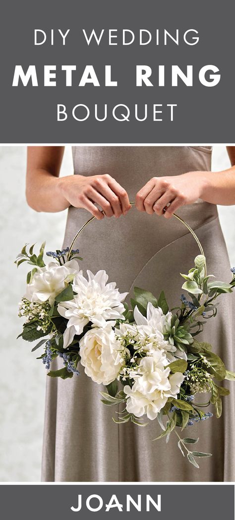 Spring flowers are blossoming all around your garden. This season, capture the outdoors for your bridesmaid’s bouquets with this DIY Wedding Metal Ring Bouquet  from JOANN. Whether you’re looking to make your own DIY wreaths or floral arrangements, this craft is sure to bring you that modern feel. Ring Bouquet, Modern Bridal Bouquets, Fresh Wedding Flowers, Bridesmaid Diy, Gift Bouquet, Hand Bouquet, Flowers Arrangements, Garden Types, Diy Wreaths