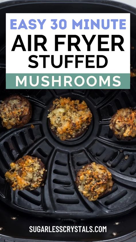 Make these stuffed mushrooms appetizers easy for a fast, delicious starter in your air fryer. With simple ingredients like Parmesan, fresh herbs, and panko, they’re great for any occasion and offer a light, savory bite without cream cheese. These appetizers made with mushrooms are ideal for holiday dinners, parties, or game days. Discover how long to cook stuffed mushrooms in air fryer for the best flavor and texture, making these mushrooms a hit at any gathering! Holiday Air Fryer Recipes, Air Fryer Mushrooms Breaded, Airfryer Stuffed Mushrooms, Stuffed Mushrooms Without Cream Cheese, Stuffed Mushrooms Air Fryer, Holiday Mushrooms, Mushrooms Appetizers, Air Fryer Stuffed Mushrooms, Easy Stuffed Mushrooms