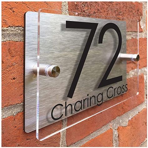 Amazon.com: ThedisplayDeal Modern House Plaque Door Numbers Street Address Plate, Rectangle Clear Acrylic Front/Brushed Aluminum Back in 2 Sizes (Rectangular-Clear Acrylic): Home & Kitchen Number Plate Design, House Name Plaques, House Number Plates, Door Name Plates, Door Signage, Aluminium Door, Name Plates For Home, Name Plate Design, Sign Board Design