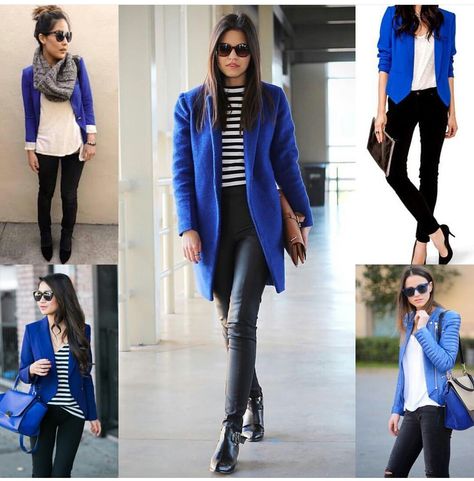 Cobalt Blue Blazer Outfits For Women, Royal Blue Blazer Outfit, Blazer Outfits For Women Casual, Blue Vest Outfit, Blue Blazer Outfits For Women, Long Jacket Outfit, Blue Coat Outfit, Blue Cardigan Outfit, Blue Blazer Outfit