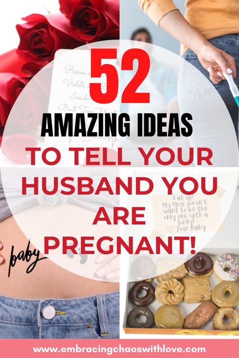 Congrats on your pregnancy! Here are some adorable and memorable ways to tell your husband you are pregnant. 52 Pregnancy Announcements to your husband. Surprise pregnancy? 1st Pregnancy? Second or more Pregnancy? You will find a creative way to tell your husband the amazing news. #pregnancyannouncement #pregnancyreveal #pregnancyannouncementhusband #pregnancy via @embracingchaoswithlove Cute Ways To Announce Pregnancy To Husband, Ways To Tell Him Your Pregnant, Preg Announcement Ideas Husband, Way To Tell Your Husband Your Pregnant, Cute Way To Tell Husband Your Pregnant, How To Tell Husband Your Pregnant, Ways To Surprise Husband With Pregnancy, Telling Dad About Pregnancy, Catholic Pregnancy Announcement