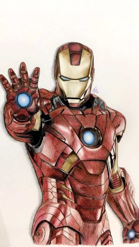 Iron Man Colour Pencil Drawing, Marvel Drawings Iron Man, Iron Man Drawing Cartoon, Iron Man Drawing Pencil, Iron Man Art Draw, Iron Man Art Sketch, Iron Man Drawing Sketches, Iron Man Art Paint, Man Drawing Sketches