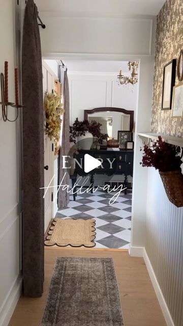 Megan Goedde | DIY & Home on Instagram: "Finally done with this hallway!! 🥹🥹 I love it so much! You can comment HALLWAY below to receive a DM with the link to shop this post on my LTK ⬇ https://liketk.it/4SJP4 #ltkvideo 

Here are details I couldn’t link: 
-Wallpaper is from @wall.blush and it’s the “Burnett” style (MEGANK40 gets you 40% off!) 
-Beadboard & shelf are @sherwinwilliams Tony Taupe in Satin finish 
-Wall color is PPG Tundra Frost" Beadboard Shelf, Tony Taupe, Wall Blush, Hallway Makeover, Wall Color, I Love It, Satin Finish, Hallway, Love It