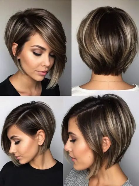 Summer Hair Color Ideas For Brunettes, Feminine Short Hair, Brown Bob Hair, Textured Pixie Cut, Hair With Highlights, Brunette Hair With Highlights, Corte Bob, How To Curl Short Hair, Short Brown Hair